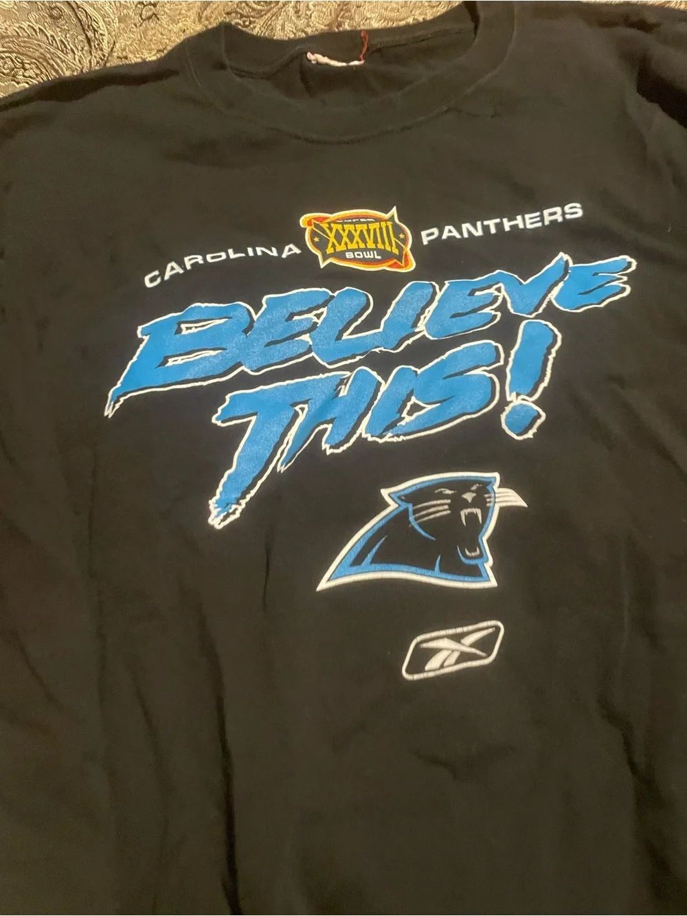 NFL Black & Blue Carolina Panthers "Believe This!" Graphic T Super Bowl XXXVIII
